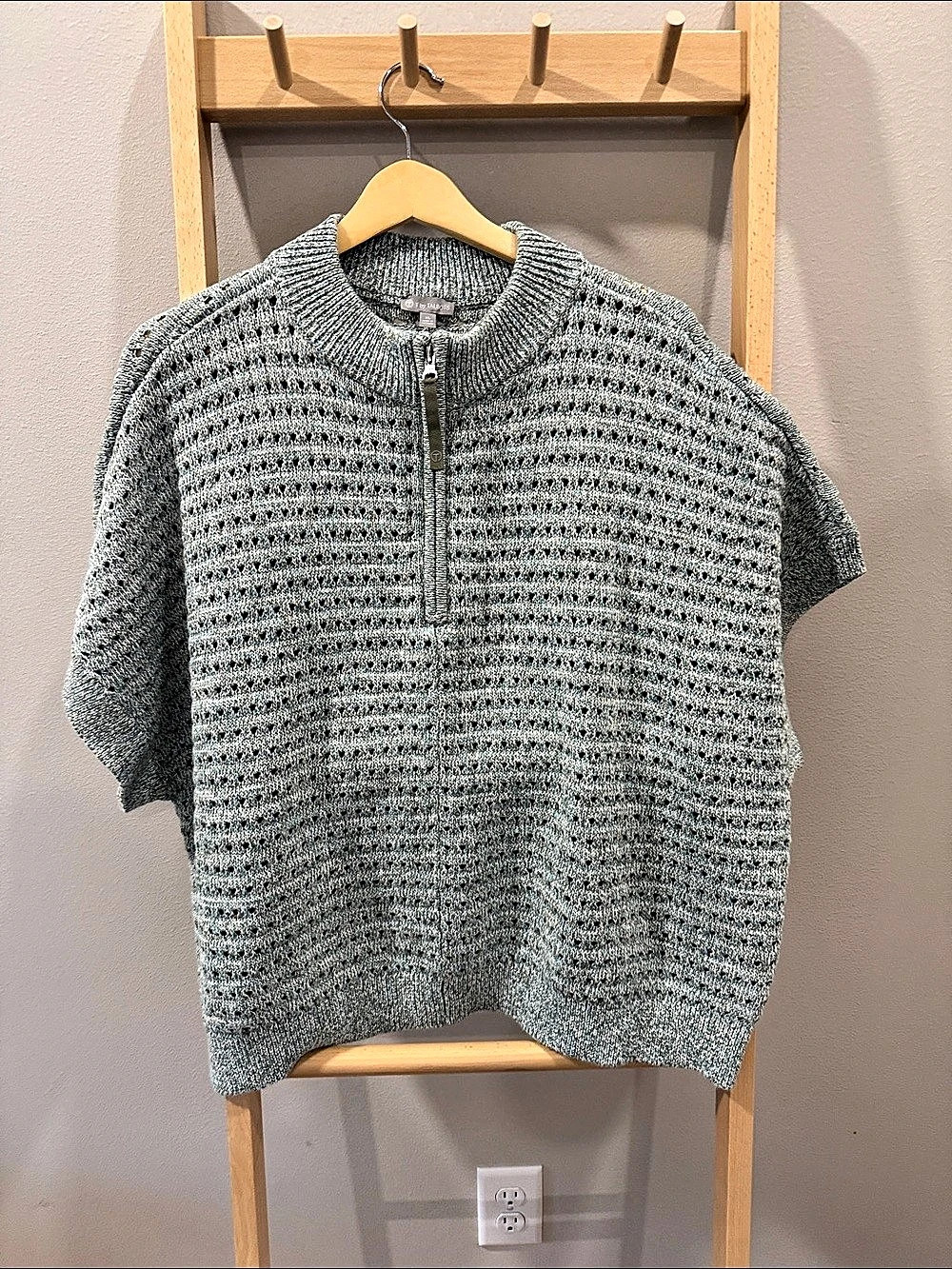 T by Talbots Half-Zip Sweater Textured gray/aqua marled knit XL NWT